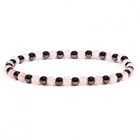 Bracelet Hématite et Quartz Rose - 4mm